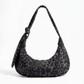 Leopard Print Shoulder Bag with Knotted Strap and Zipper Closure