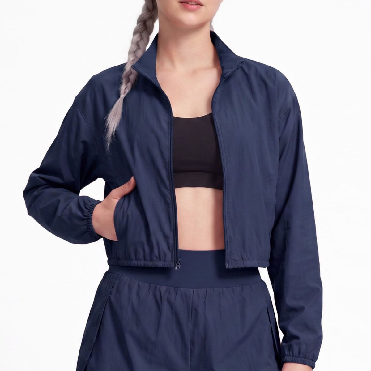 Cropped Full Zip Workout Jacket Lightweight Active Layer
