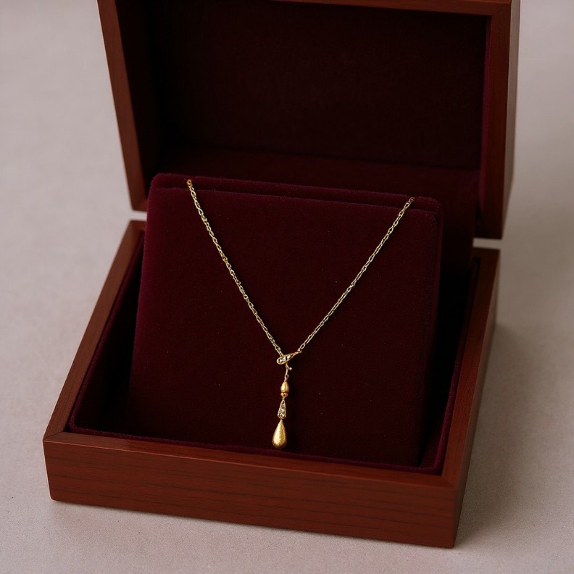 Women's Teardrop Pendant Necklace with Textured Drop Charm and Delicate Chain