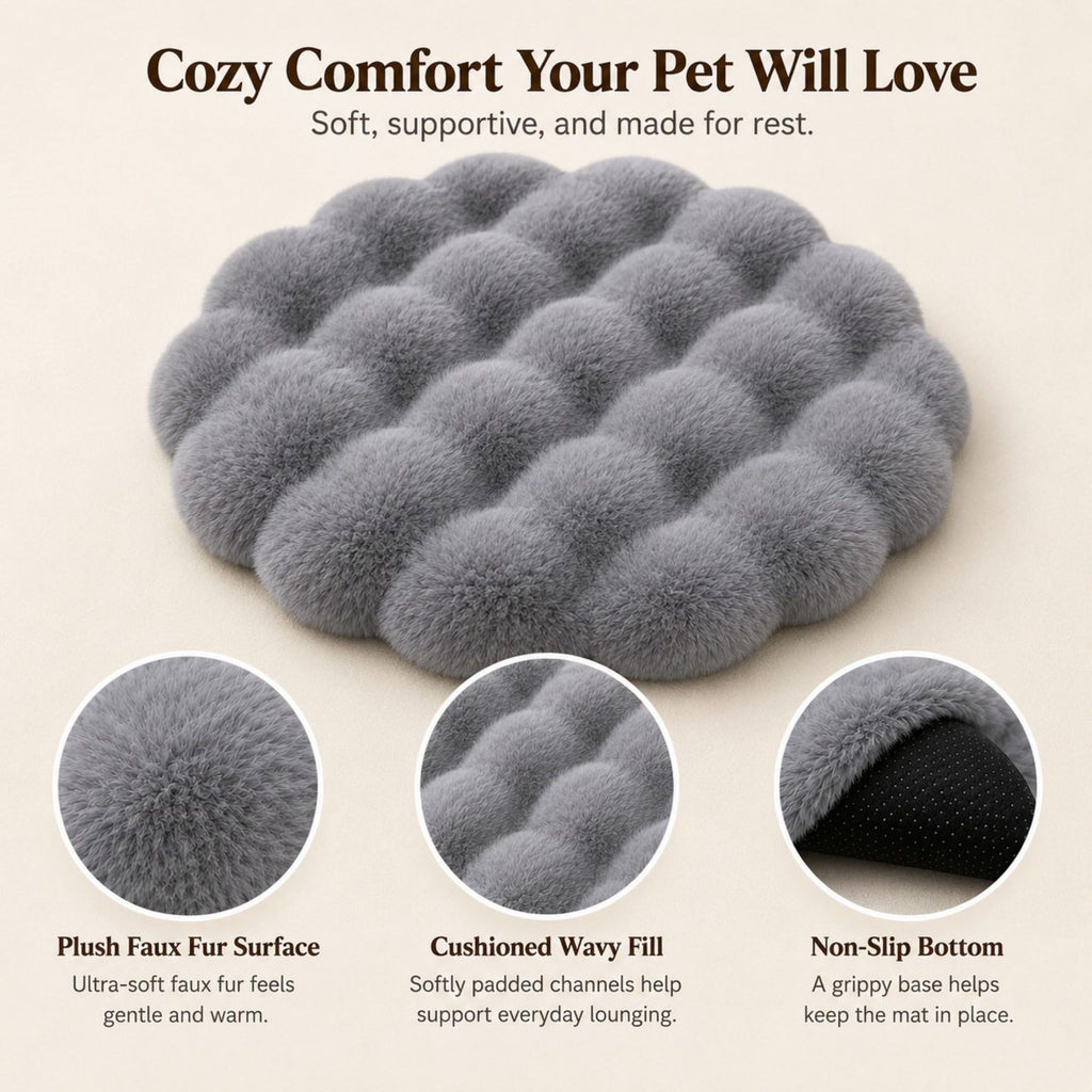 Bubble Plush Pet Mat for Cats and Small Dogs with Cushioned Wavy Fill Non-Slip Bottom Machine-Washable Design
