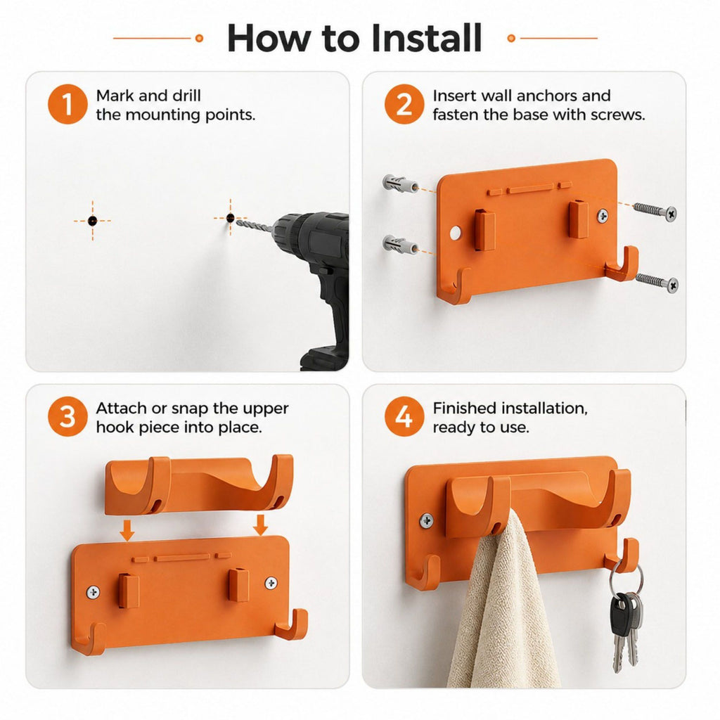 3-piece Wall Mounted Garden Tool Organizer Rack with Multi Hooks