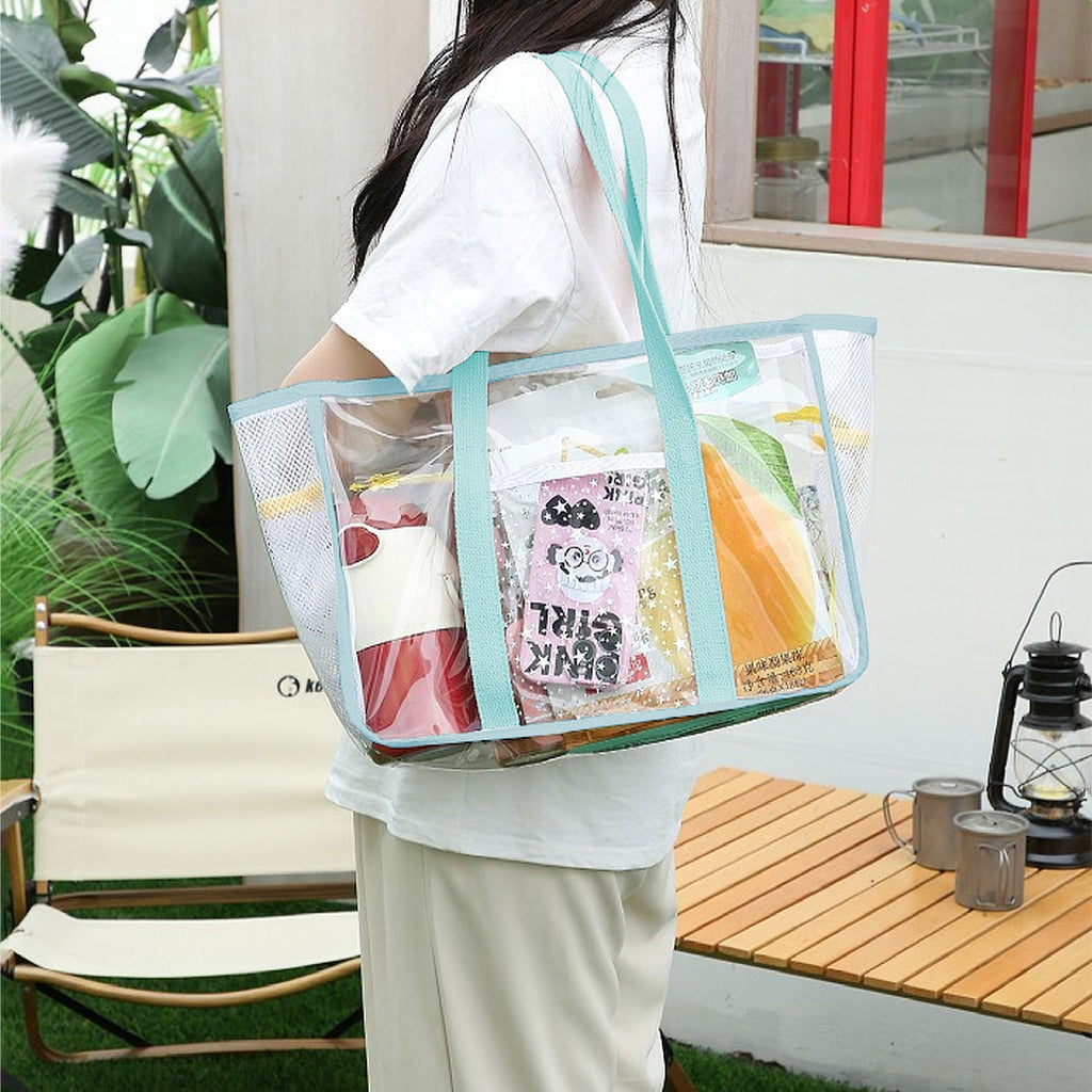 Anna-Kaci Women's Transparent Mesh Beach Tote Bag - Waterproof Travel Shoulder Bag
