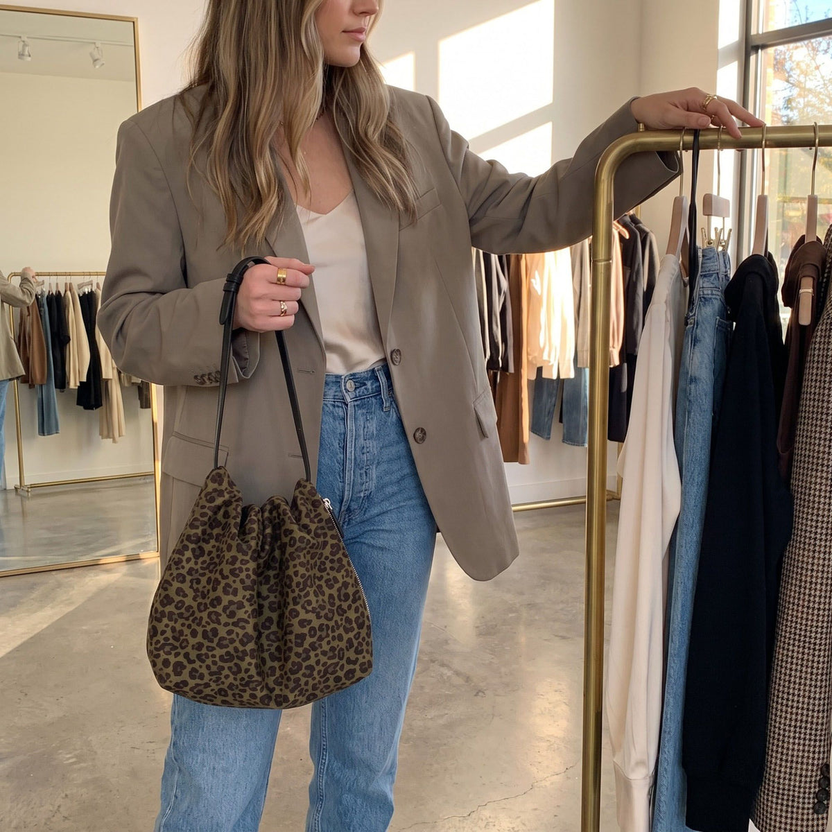 Leopard Print Hobo Shoulder Bag with Adjustable Strap Brown
