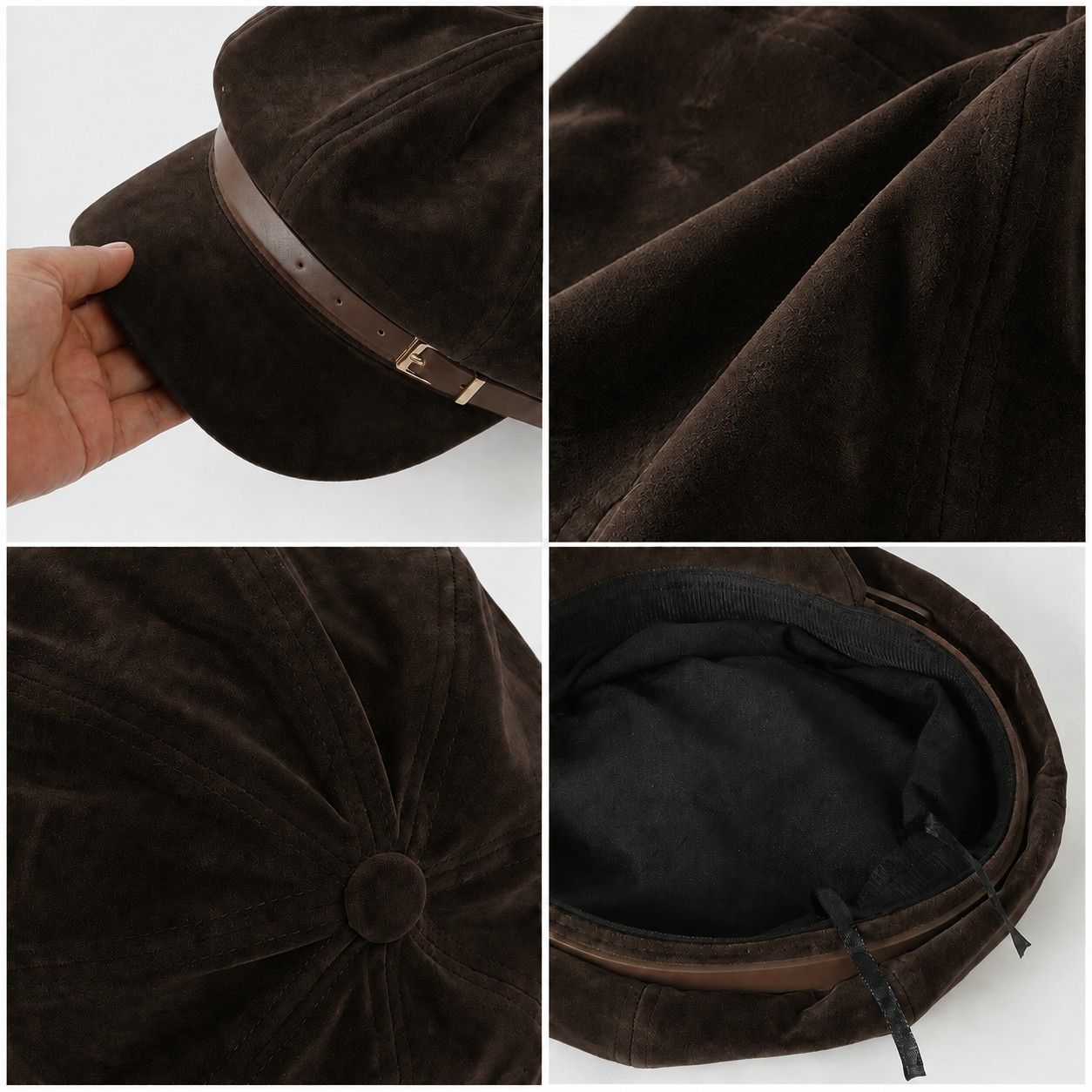 Faux Suede Newsboy Cap Vintage Baker Boy Hat with Buckle Band