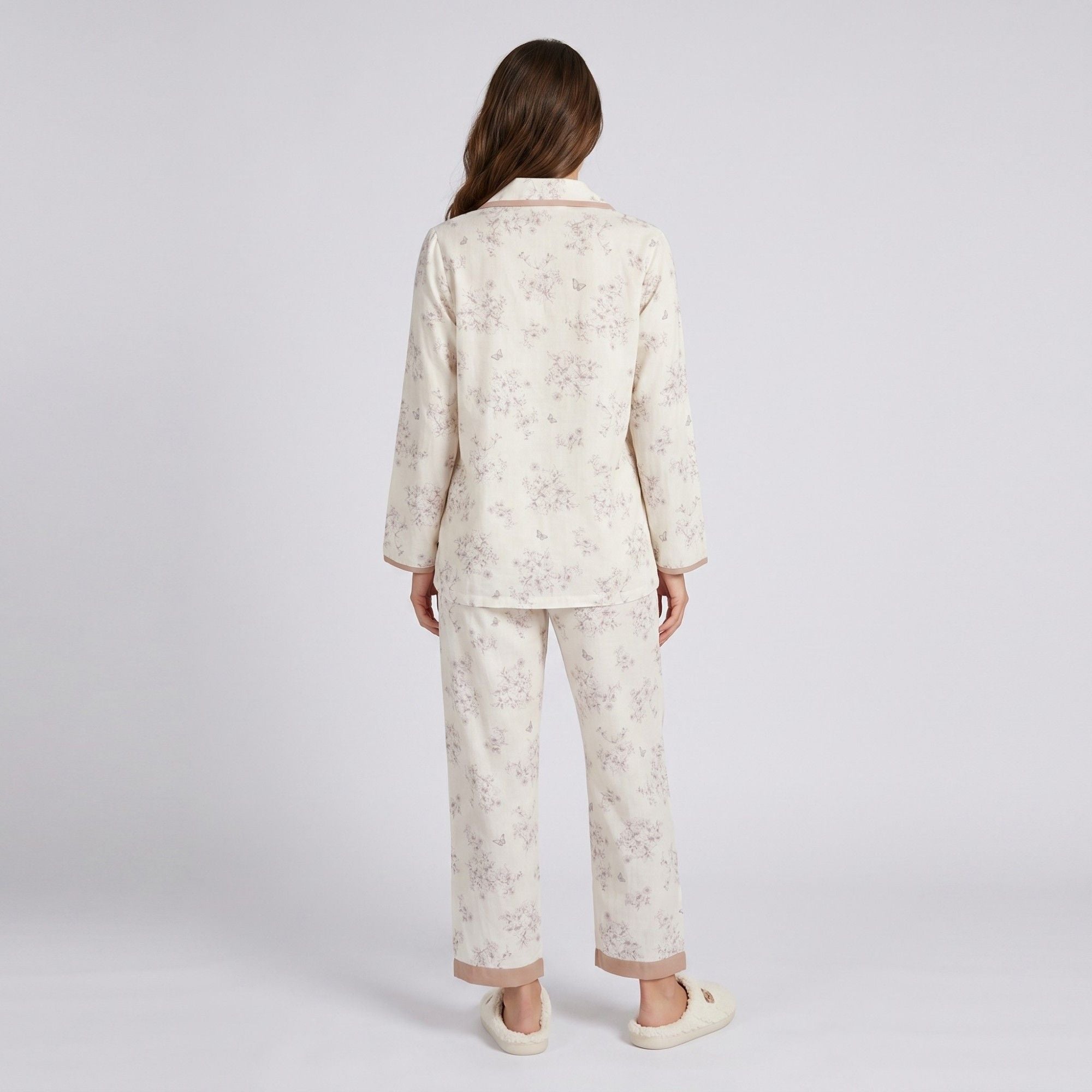 Anna-Kaci Lounge Womens 2-Piece Pajama Set Long Sleeve Button Front Shirt and Matching Pants with Floral Butterfly Print