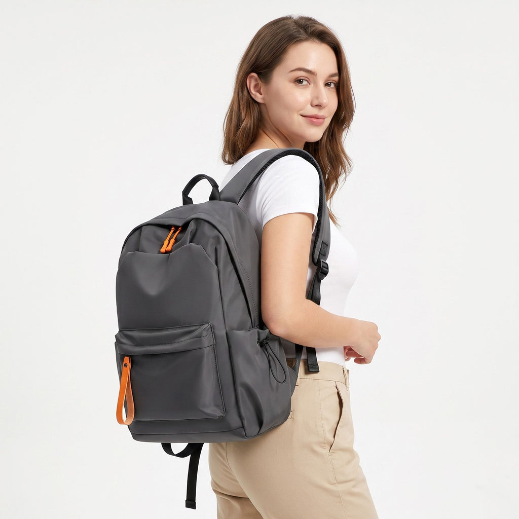 Everyday Backpack with Front Zip Pocket Side Pockets Adjustable Straps Top Hle