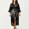 Anna-Kaci Lounge Women's Plus Size Satin Floral Kimono Robe with Self Tie Belt Longline Open Front Lightweight Sleepwear
