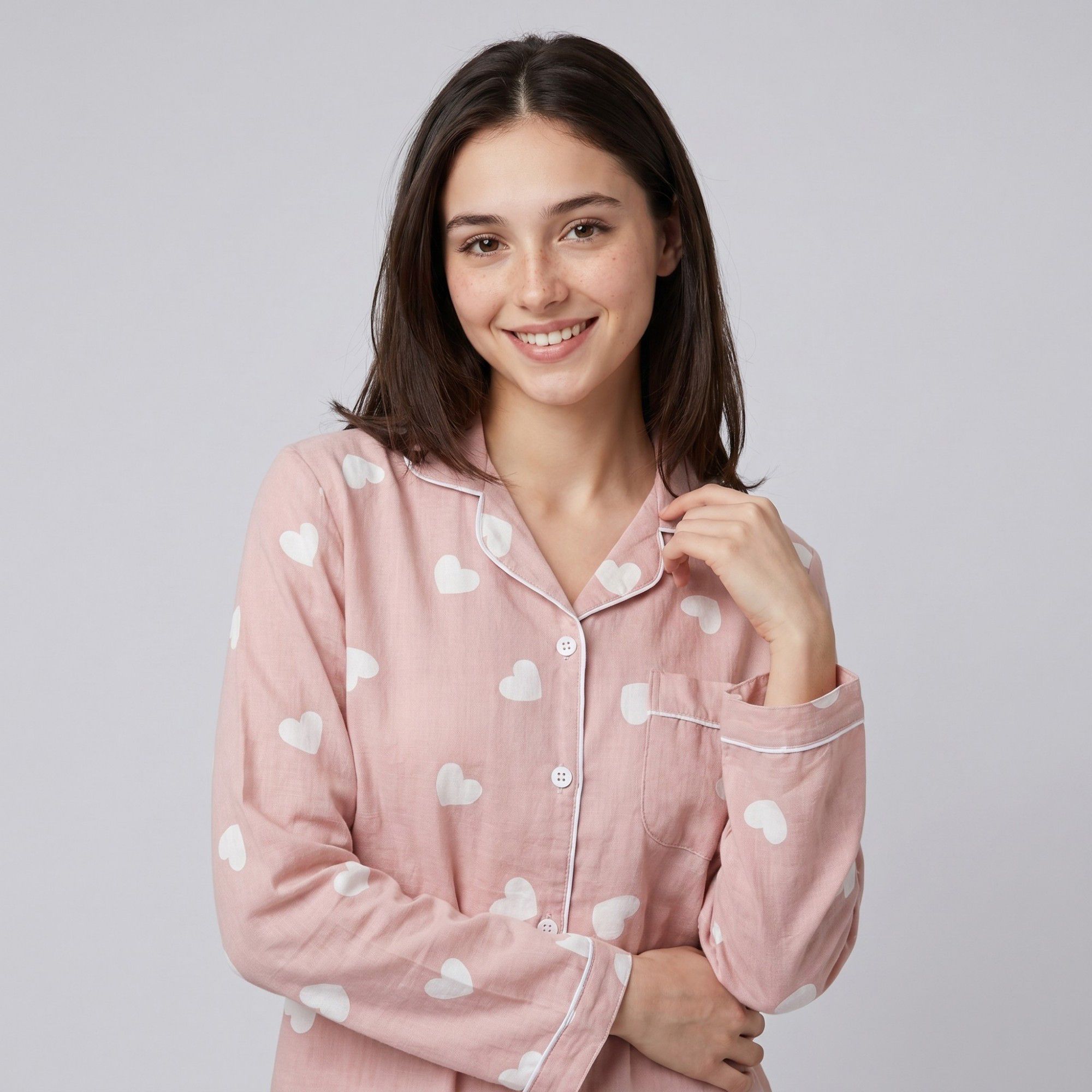 Anna-Kaci Lounge Women's 2-Piece Set Heart Print Button Front Pajama Top and Straight Leg Lounge Pants