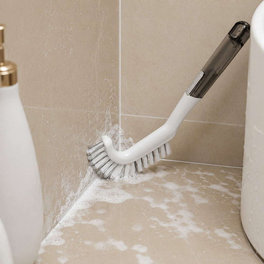 V-Shaped Grout Cleaning Brush with Long Handle for Tile, Corners, Tracks and Kitchen Surfaces