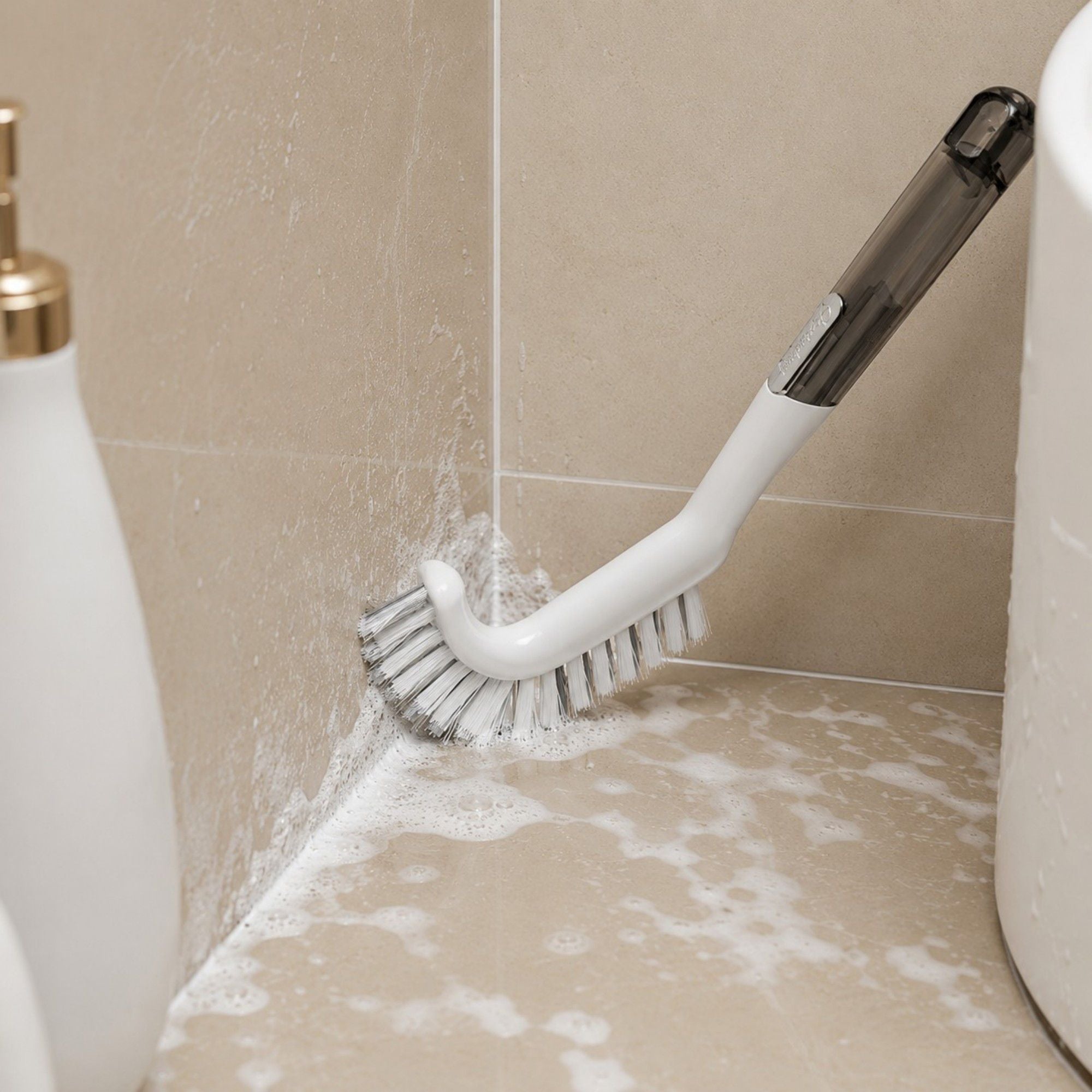 V-Shaped Grout Cleaning Brush with Long Handle for Tile, Corners, Tracks and Kitchen Surfaces