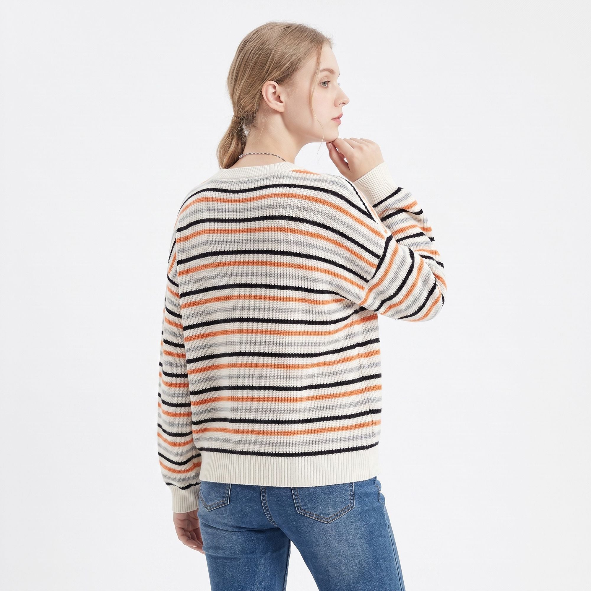Multicolor Striped Crewneck Long Sleeve Knit Sweater