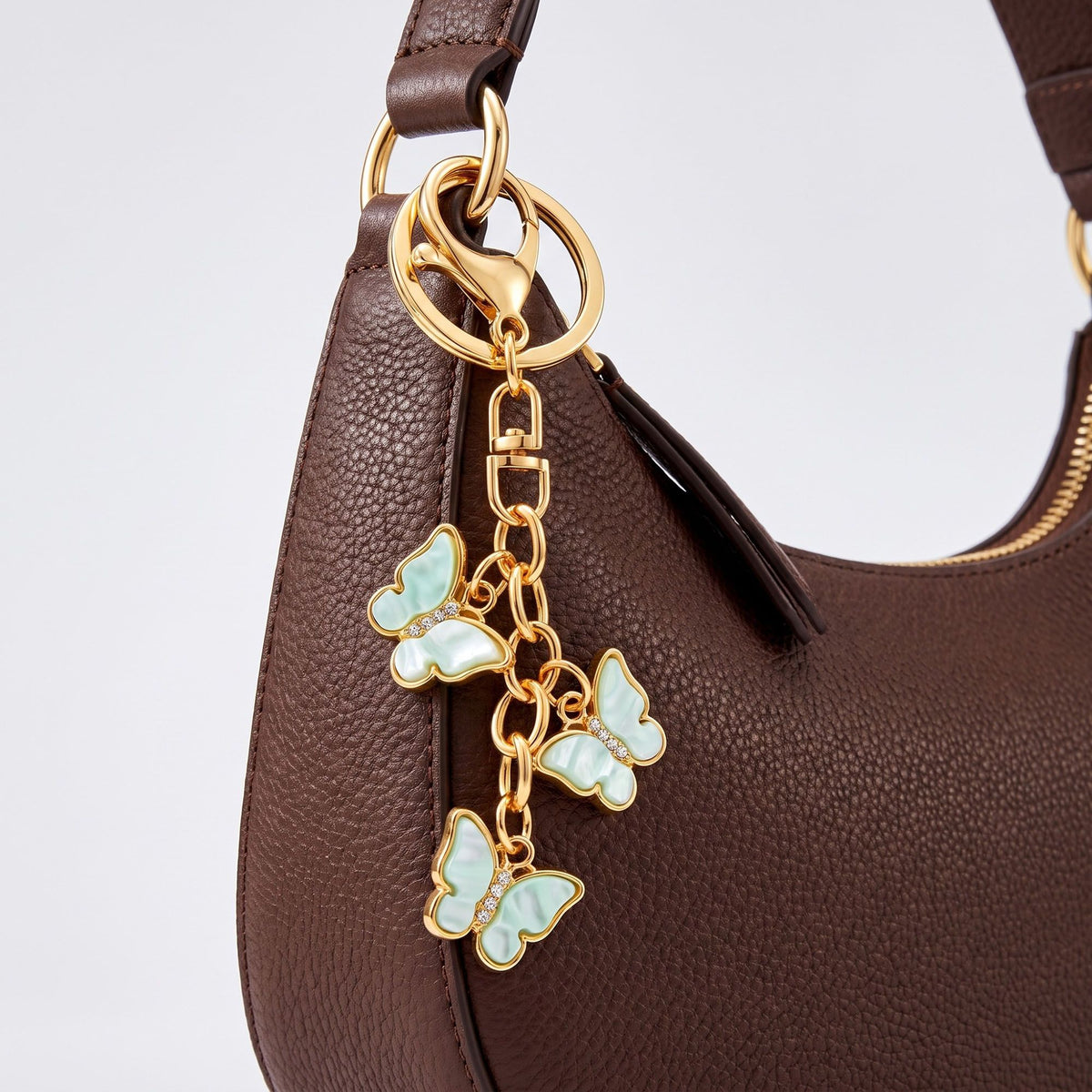 2pc Triple Butterfly Keychain Bag Charm with Lobster Clasp and Key Ring