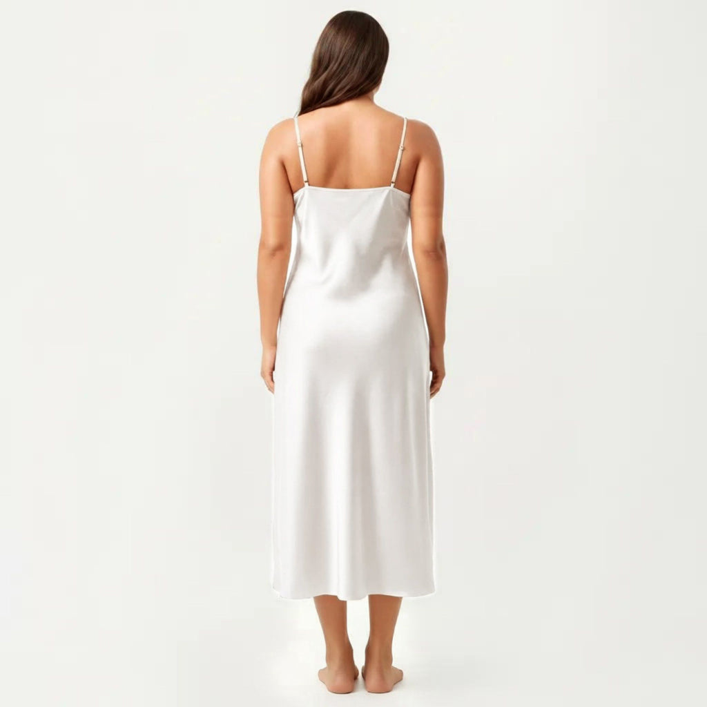 Anna-Kaci Lounge Women's Plus Size Satin Wrap Nightgown with Lace Trim Adjustable Spaghetti Straps Side Tie Midi Length Sleepwear Dress