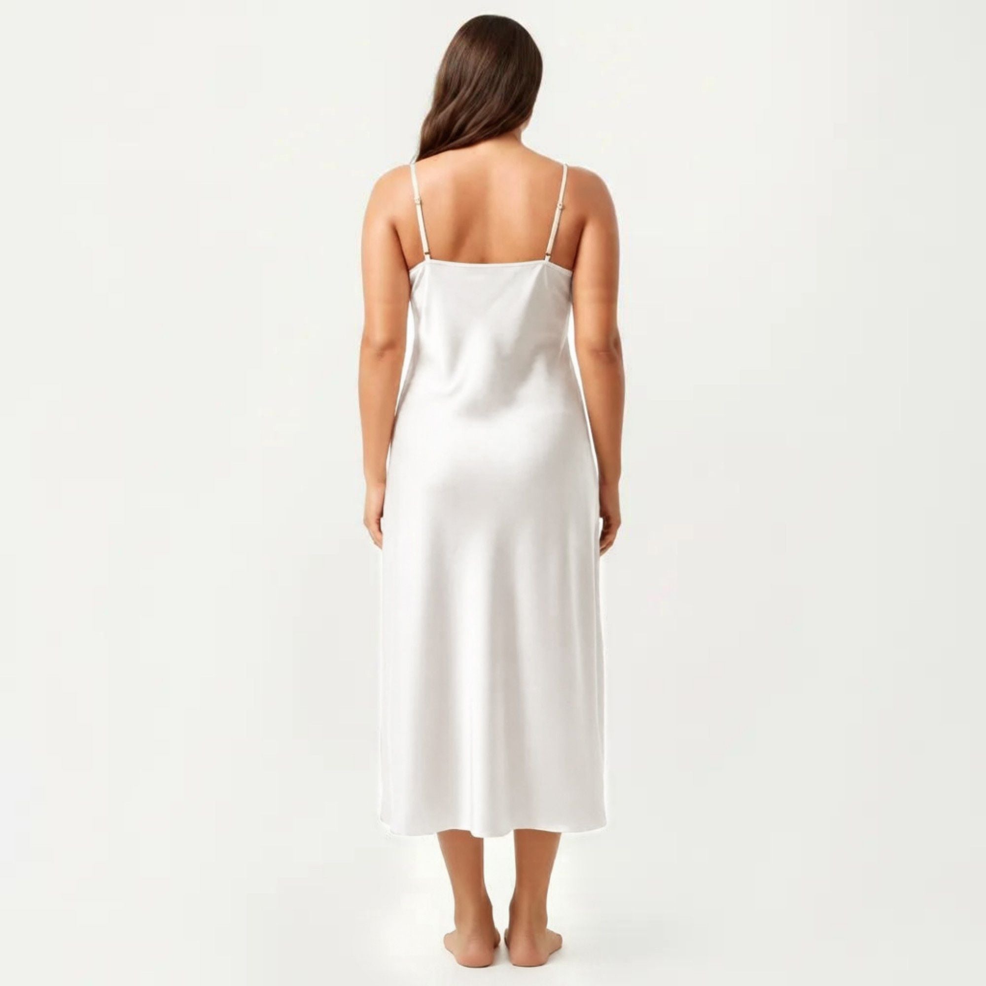 Anna-Kaci Lounge Women's Plus Size Satin Wrap Nightgown with Lace Trim Adjustable Spaghetti Straps Side Tie Midi Length Sleepwear Dress