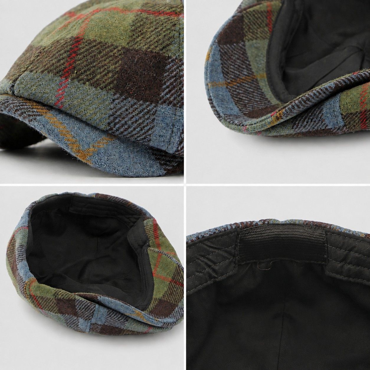 Plaid Wool Blend Newsboy Cap Vintage Baker Boy Hat Short Brim Eight Panel Cap