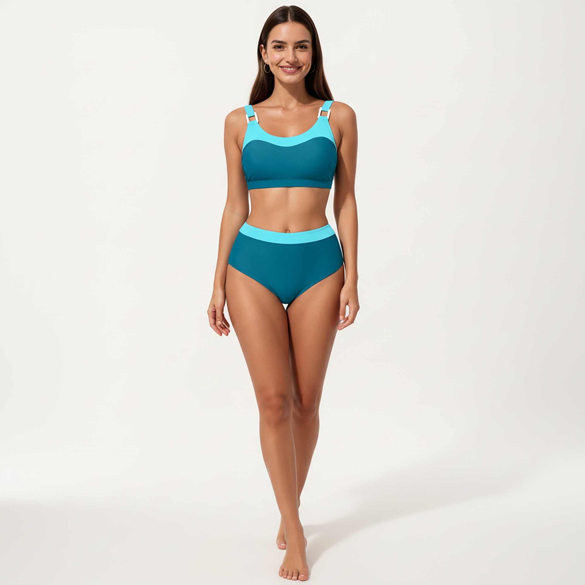 Anna-Kaci Women's 2-Piece Set Color Block Bikini Top with High Waisted Bottom Swim Set