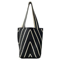 Geometric Stripe Knit Tote Bag with Long Shoulder Straps