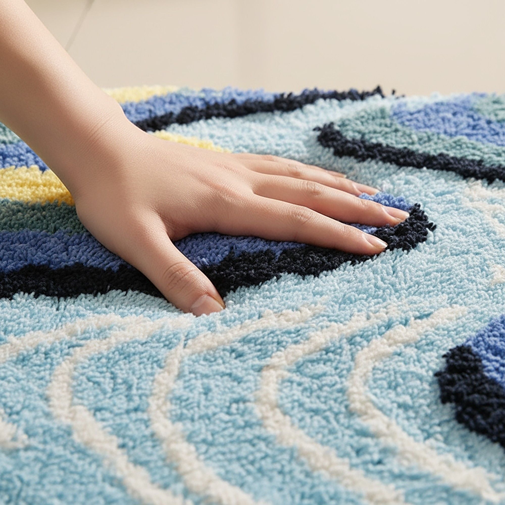 Tufted Floor Mat with Leaf Pattern Non Slip Backing Soft Plush Decorative Indoor Entryway Bathroom Rug