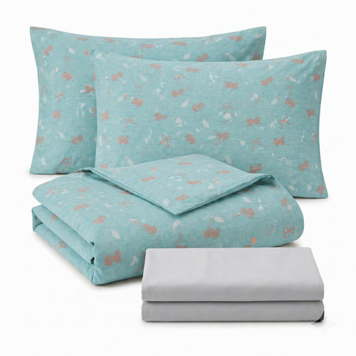 4-Piece Cotton Bedding Set with Cherry Print Duvet Cover and Pillowcases