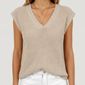 Anna-Kaci Women's Sleeveless Knit Sweater Vest with V Neck Ribbed Trim Relaxed Fit Textured Pullover Top