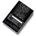 Men's Rose Floral Tie Gift Set with Matching Pocket Square Cufflinks and Silver Tie Clip
