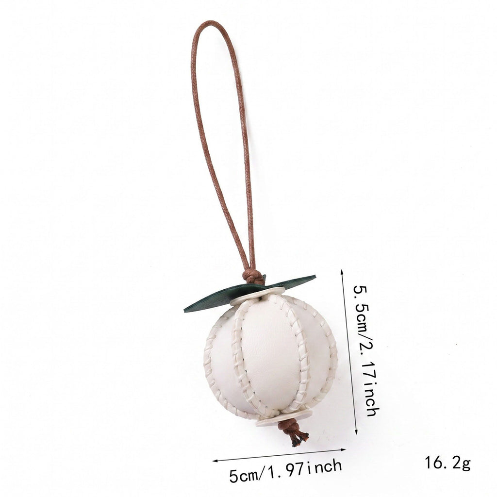 2-Piece Womens Faux Leather Bag Charm with Cord Loop Leaf Accent and Textured Stitch Detail