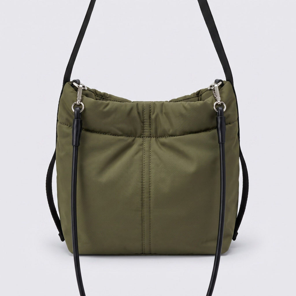Vertical Seam Padded Hobo Tote Bag with Dual Convertible Straps for Shoulder Crossbody Wear 9.4x8.7x4.7in