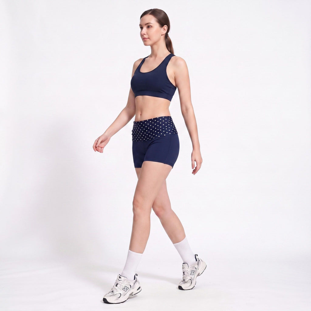 Polka Dot Foldover Waist Fitted Athletic Shorts for Yoga Dance Gym Workouts Running
