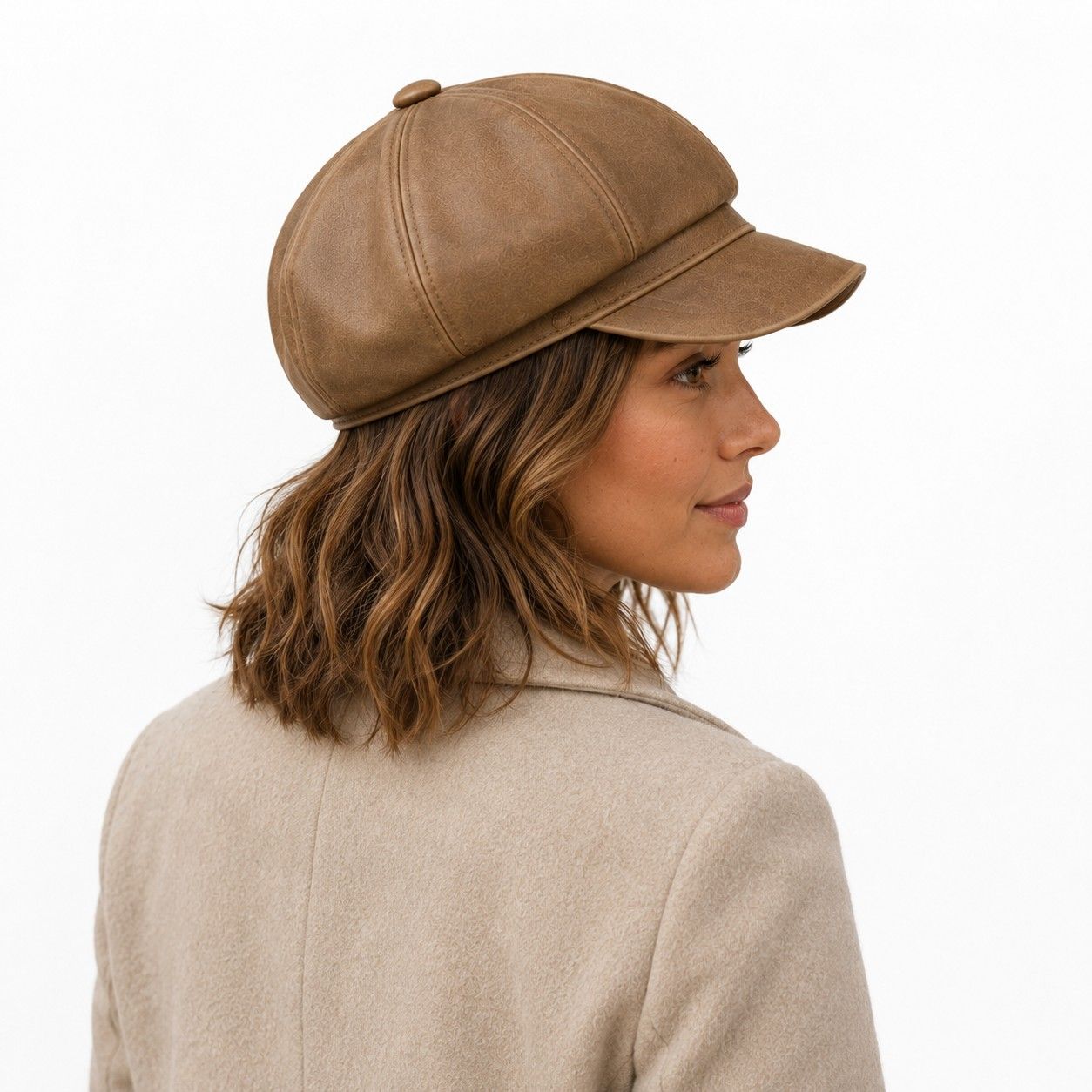 Faux Leather Newsboy Cap Vintage Eight Panel Baker Boy Hat Distressed Style