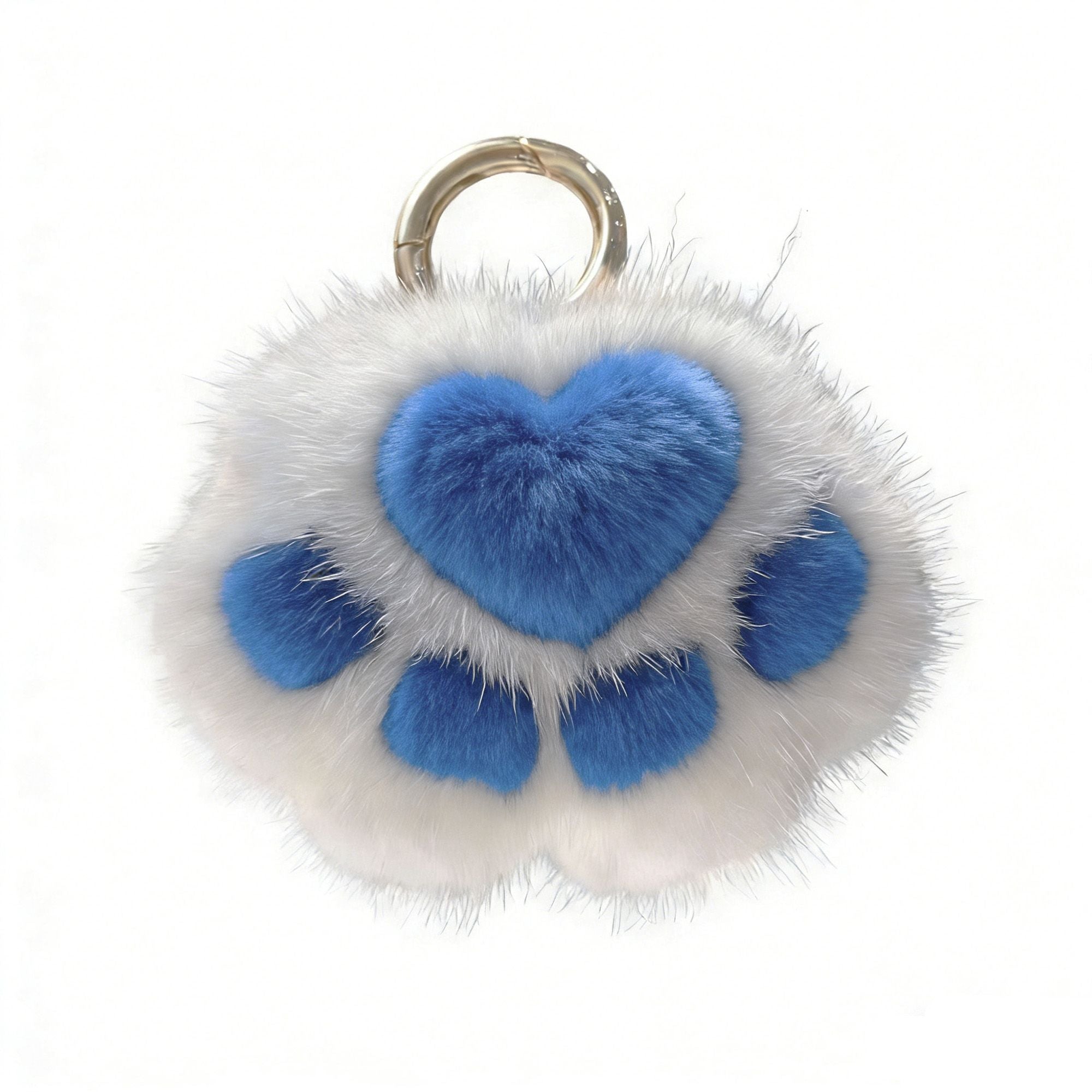 2-PC Plush Paw Print Faux Fur Keychain with Metal Clip