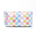 Rainbow Check PVC Cosmetic Pouch Makeup Bag with Zip Closure