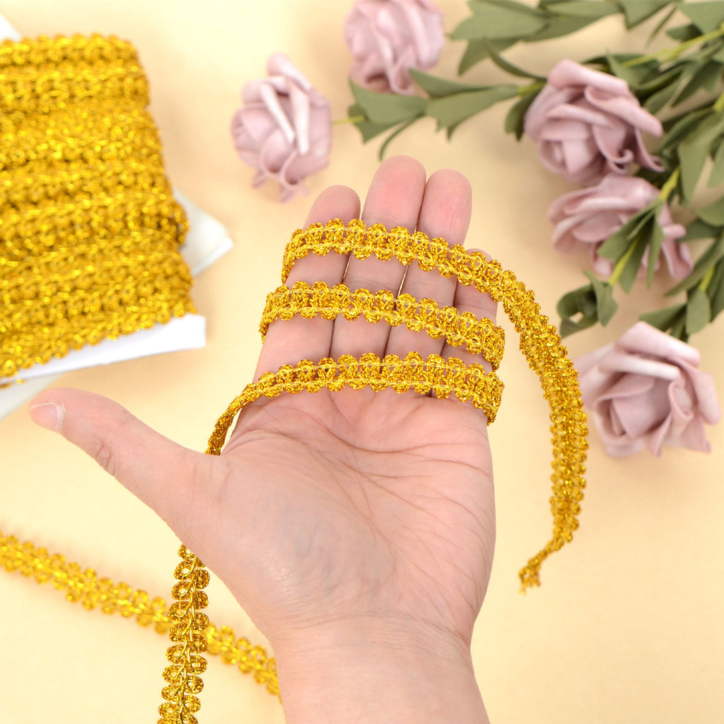 Gimp Braid Trim, 27 Yards Gold and Silver Metallic Edge Woven Trim, Curtain Slipcover Costume Decoration Sewing DIY Craft