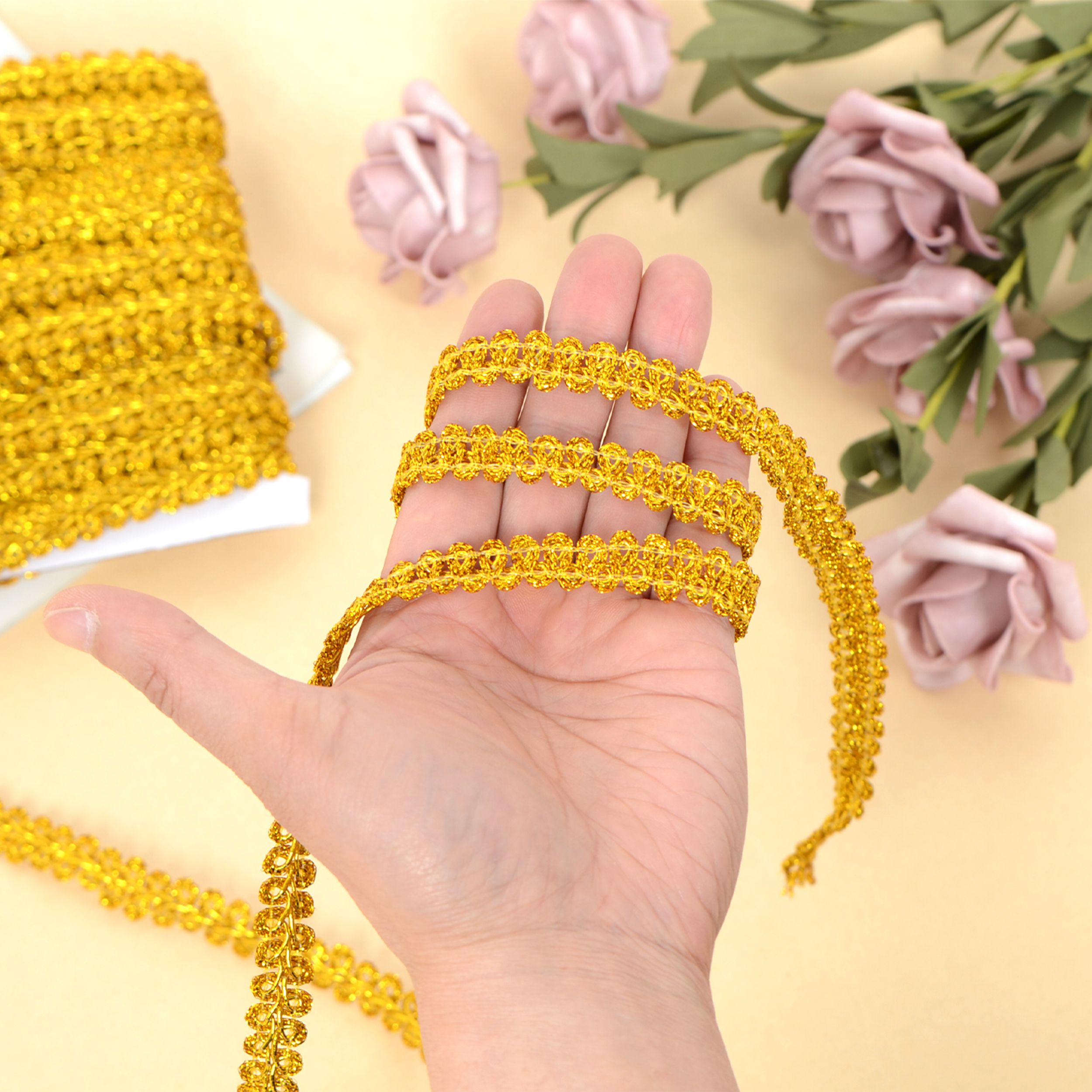 Gimp Braid Trim, 27 Yards Gold and Silver Metallic Edge Woven Trim, Curtain Slipcover Costume Decoration Sewing DIY Craft