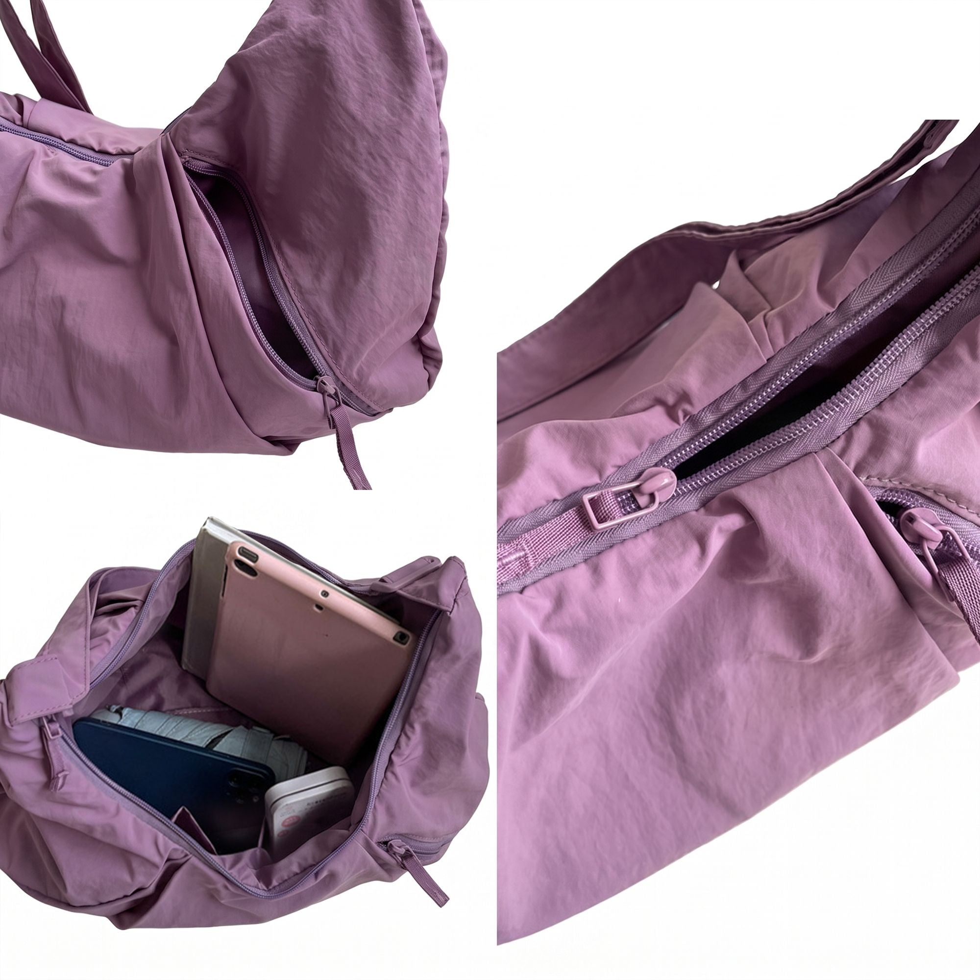 Soft Crescent Hobo Shoulder Bag with Adjustable Strap and Zipper Pockets