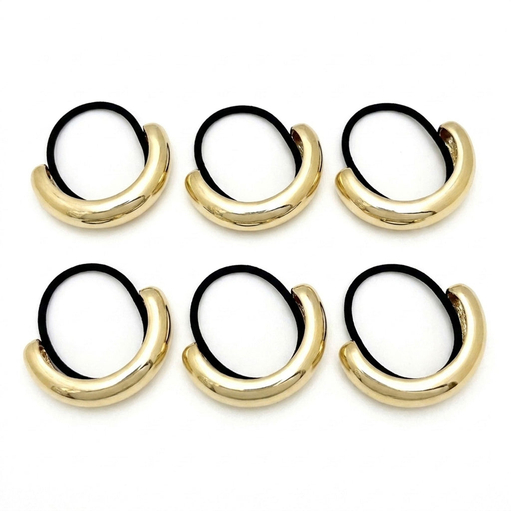 Gold Tone Hair Ties Set 6 Pack Accent Elastic Ponytail Holders Minimalist Hair Accessories
