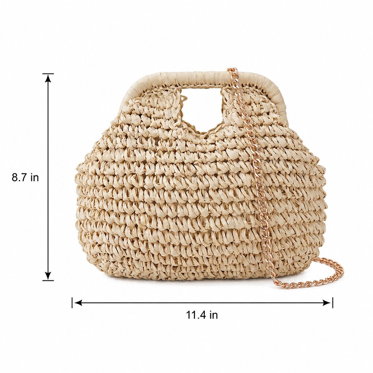 Small Woven Straw Handbag Chain Crossbody Bag with Top Handle and Flap Closure