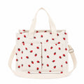 Canvas Strawberry Print Tote Bag with Shoulder Strap and Side Pockets