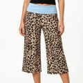 Contrast Foldover Waistband Leopard Print Cropped Trousers
