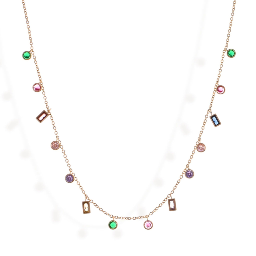 Women's Multi-Colored Gemstone Pendant Fashion Necklace on Gold Tone Chain