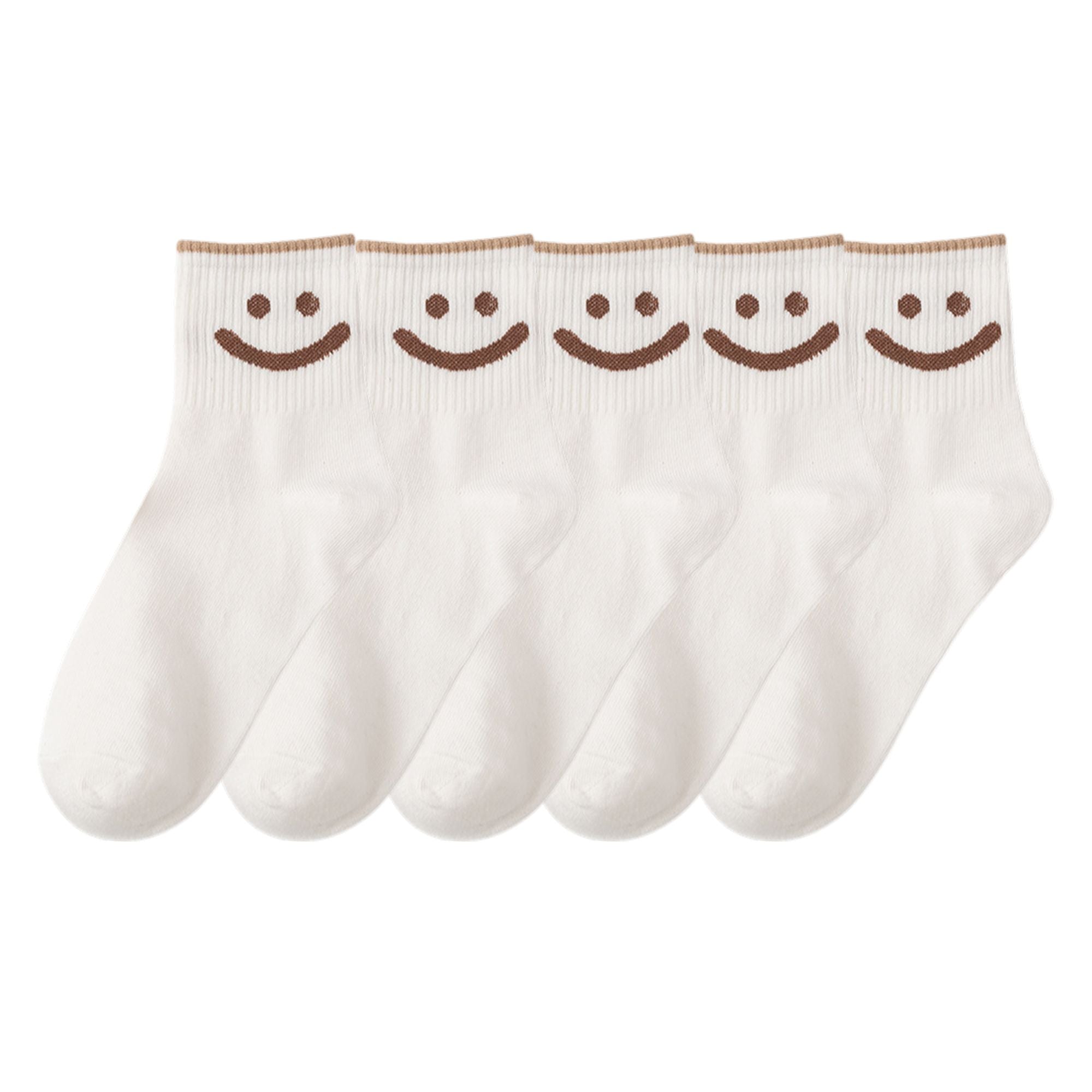 Anna-Kaci 5 Pairs Women's Ankle Socks with Smiley Face Design Soft Cotton Ribbed Cuffs for Casual Everyday Wear
