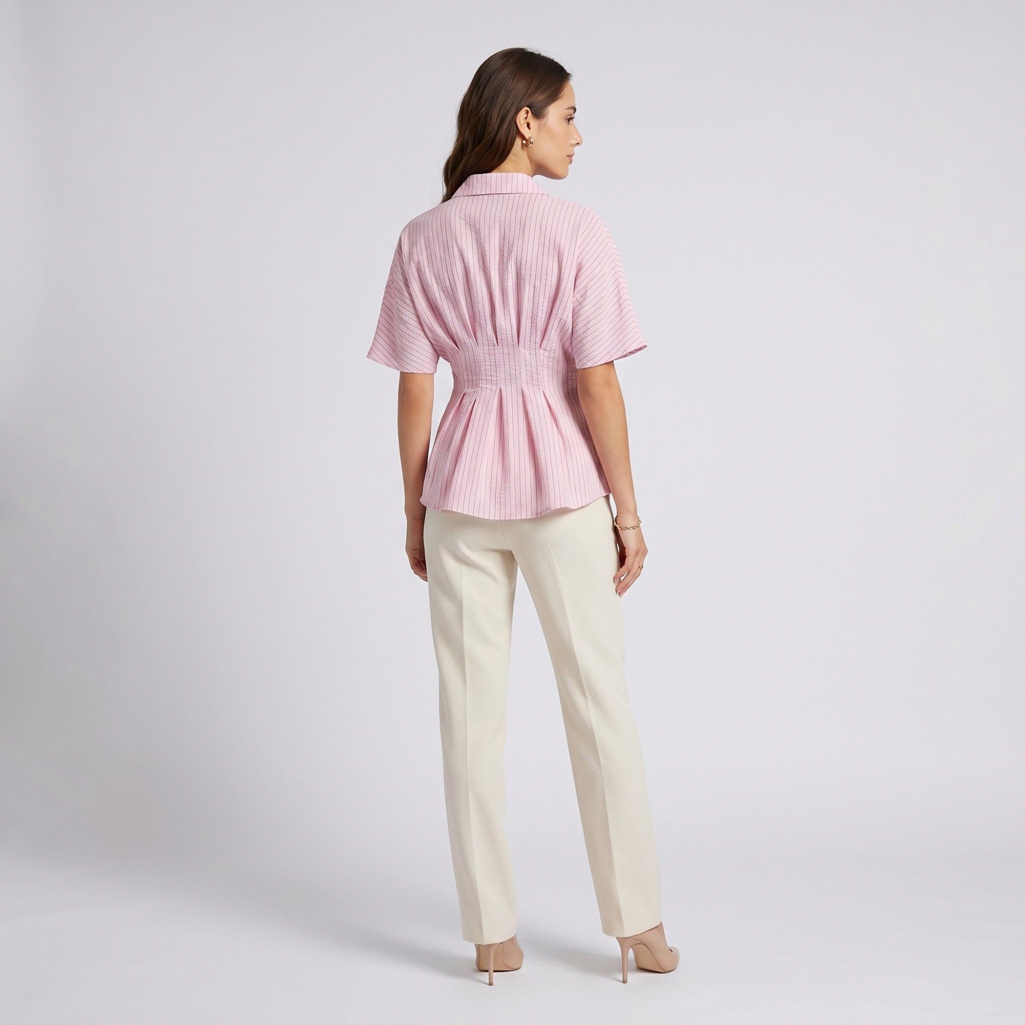 Anna-Kaci Women's Striped Button Front Peplum Blouse with Collared Neck and Pleated Hem