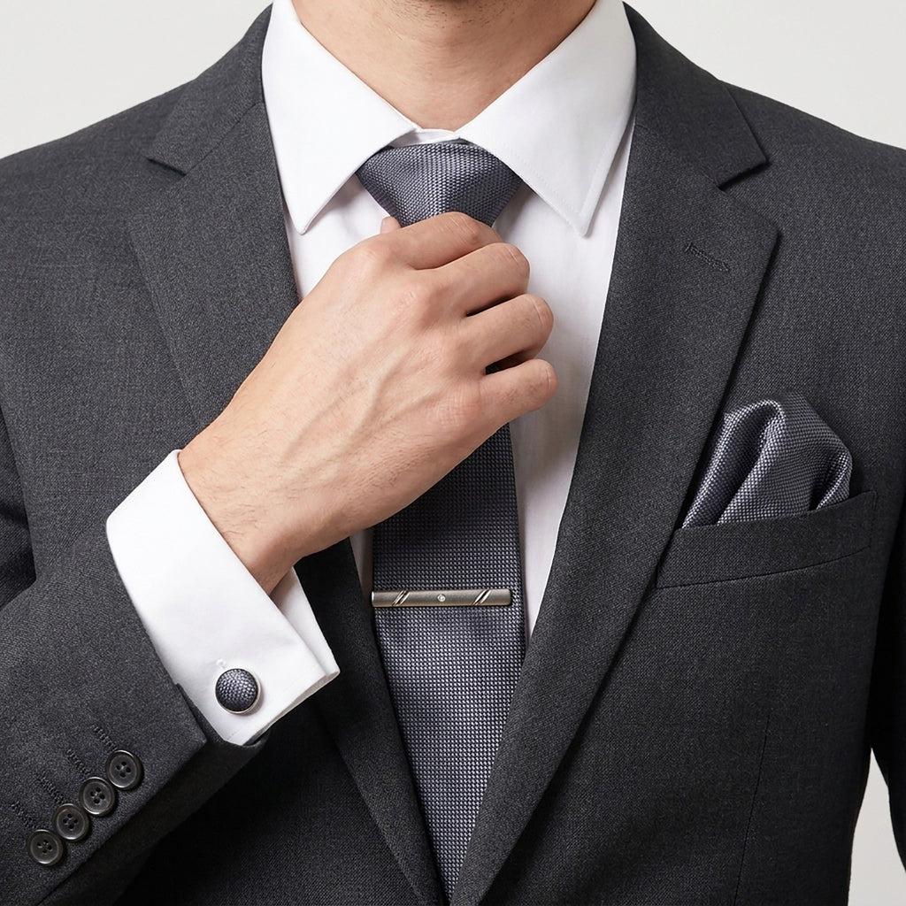 Men's Formal Tie Gift Set with Pocket Square Cufflinks Tie Clip and Gift Box