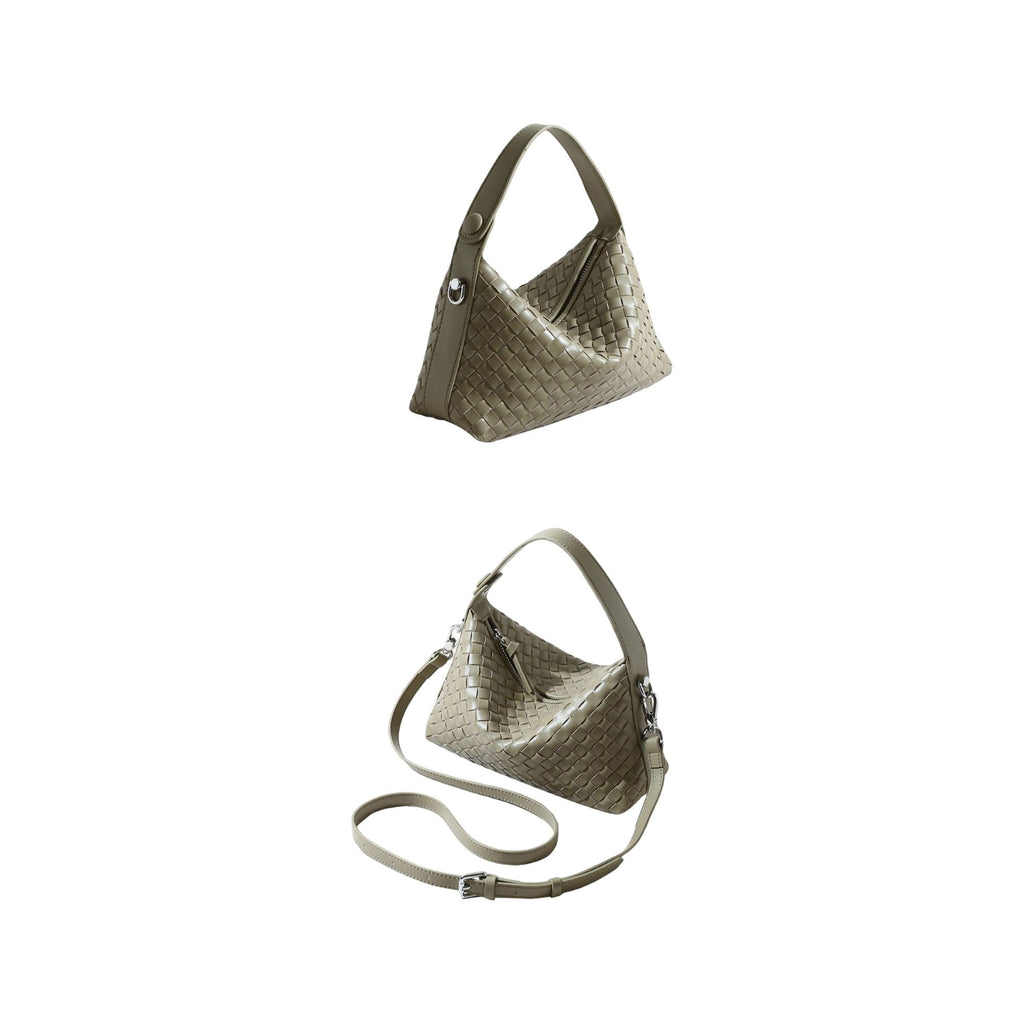 Woven Leather Shoulder Satchel with Convertible Crossbody Strap and Sculpted Hobo Silhouette
