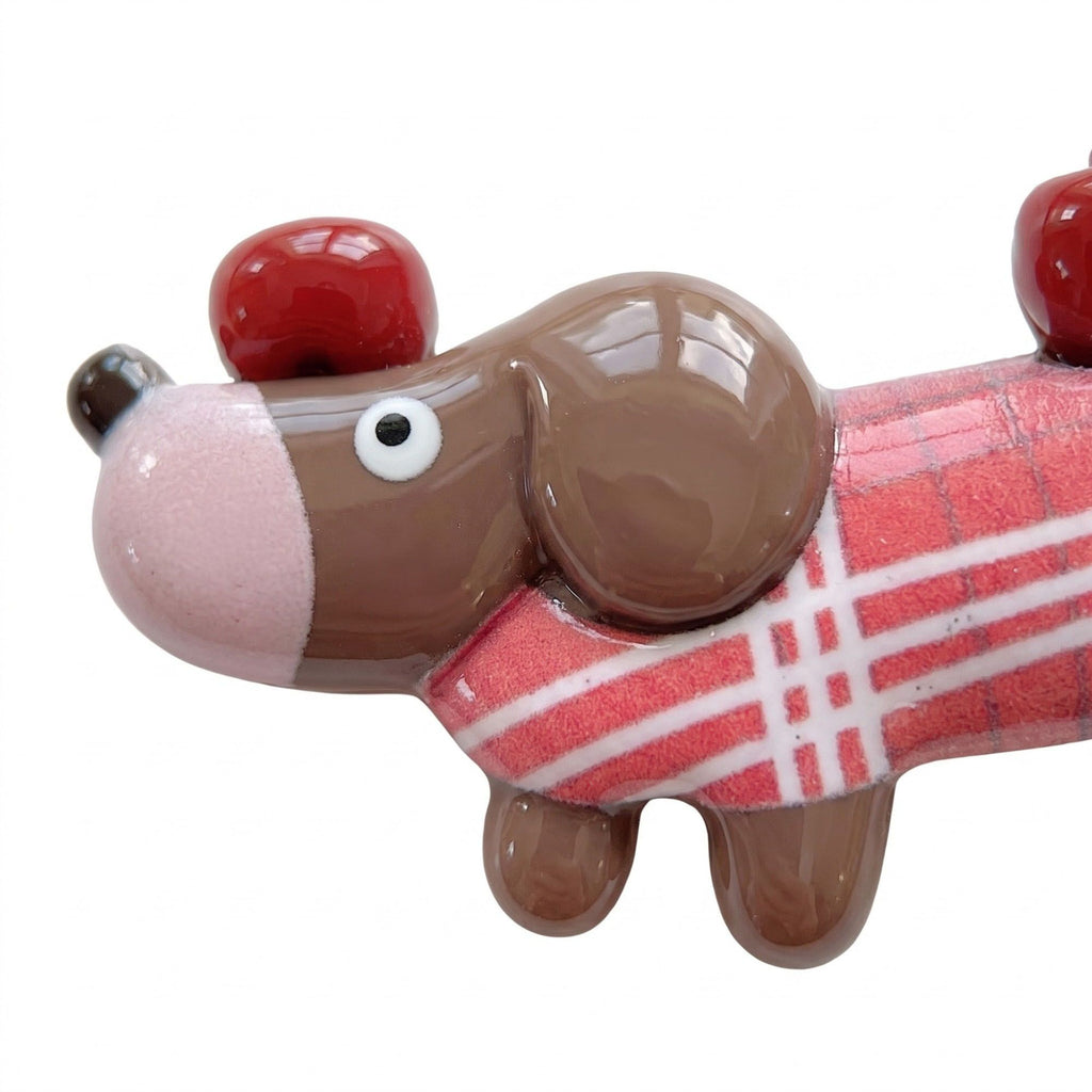 3pc Dachshund Dog Hair Clip Set Striped Puppy Barrettes