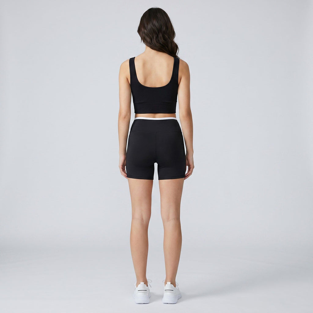 High Waist Biker Shorts with Wide Waistband Mid Thigh Length Smooth Stretch Fit and Pull On Activewear Design