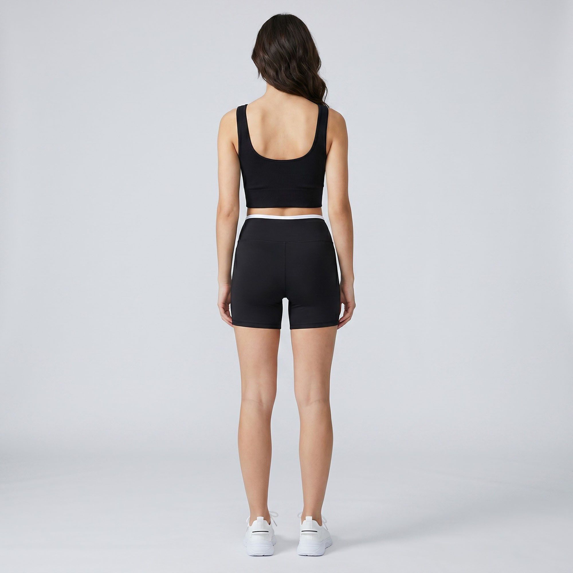 High Waist Biker Shorts with Wide Waistband Mid Thigh Length Smooth Stretch Fit and Pull On Activewear Design