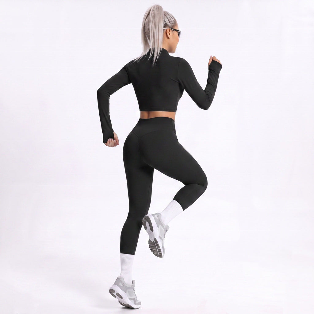 Cropped Full Zip Workout Jacket with Thumbholes