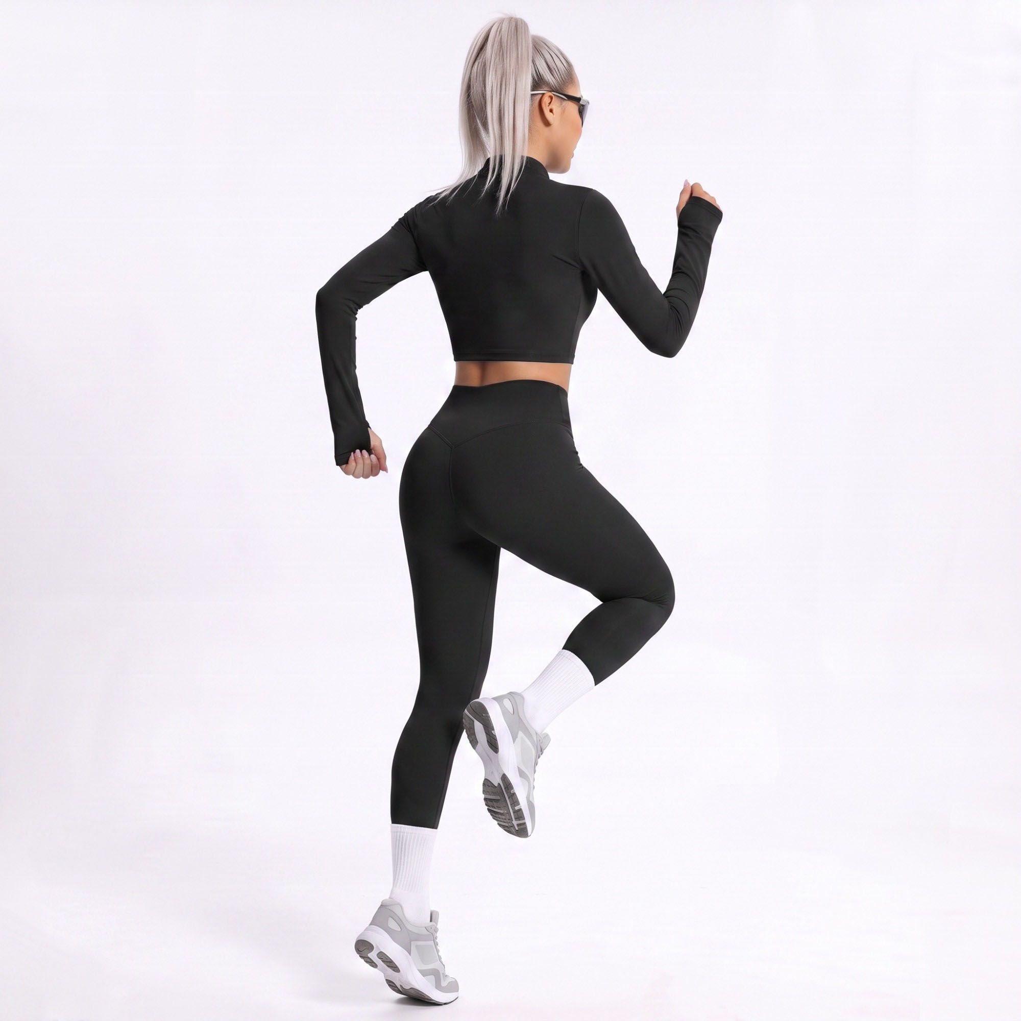 Cropped Full Zip Workout Jacket with Thumbholes