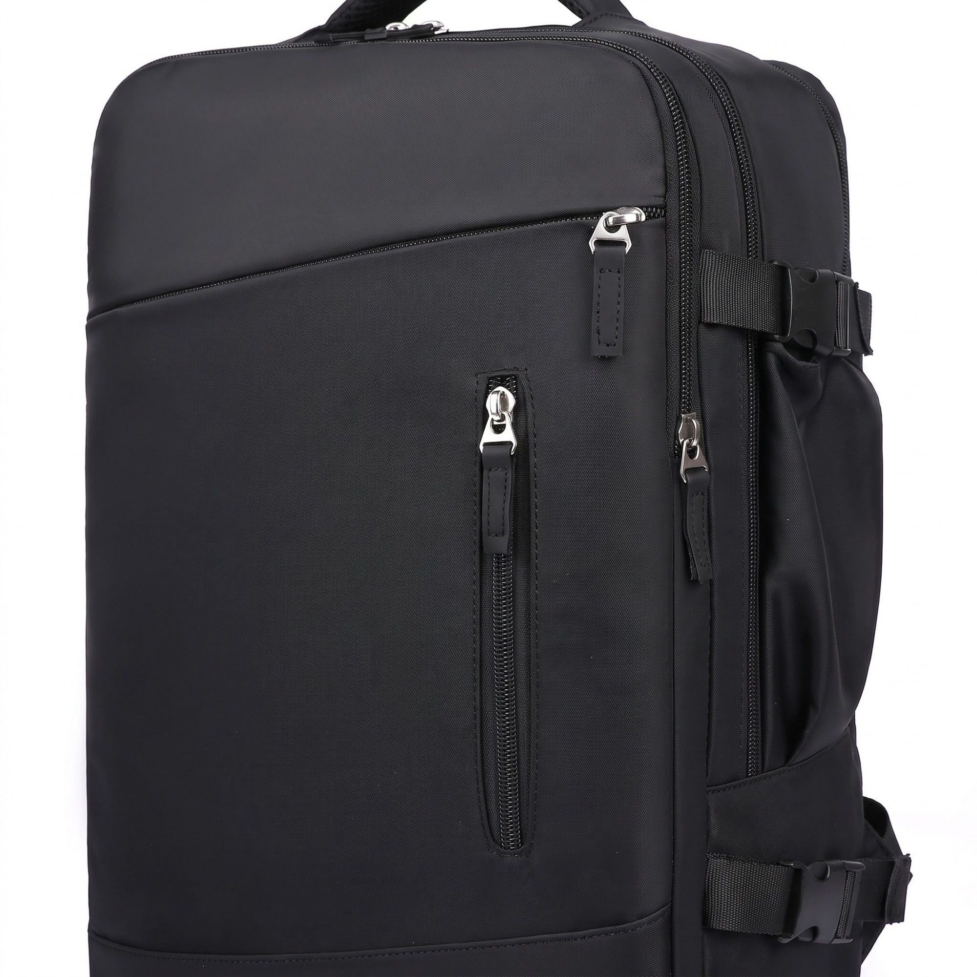 Multi-Compartment Travel Backpack with Padded Straps, Side Pockets and Compression Buckles