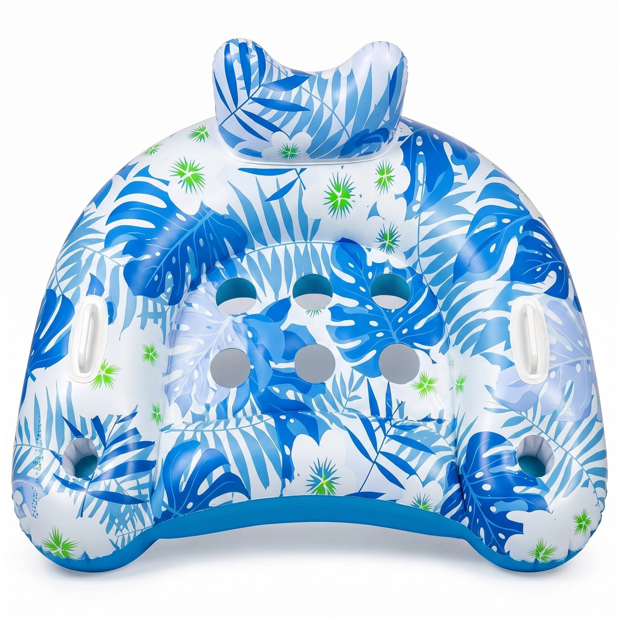 Inflatable Pool Lounger with Tropical Leaf Print and Cup Holders